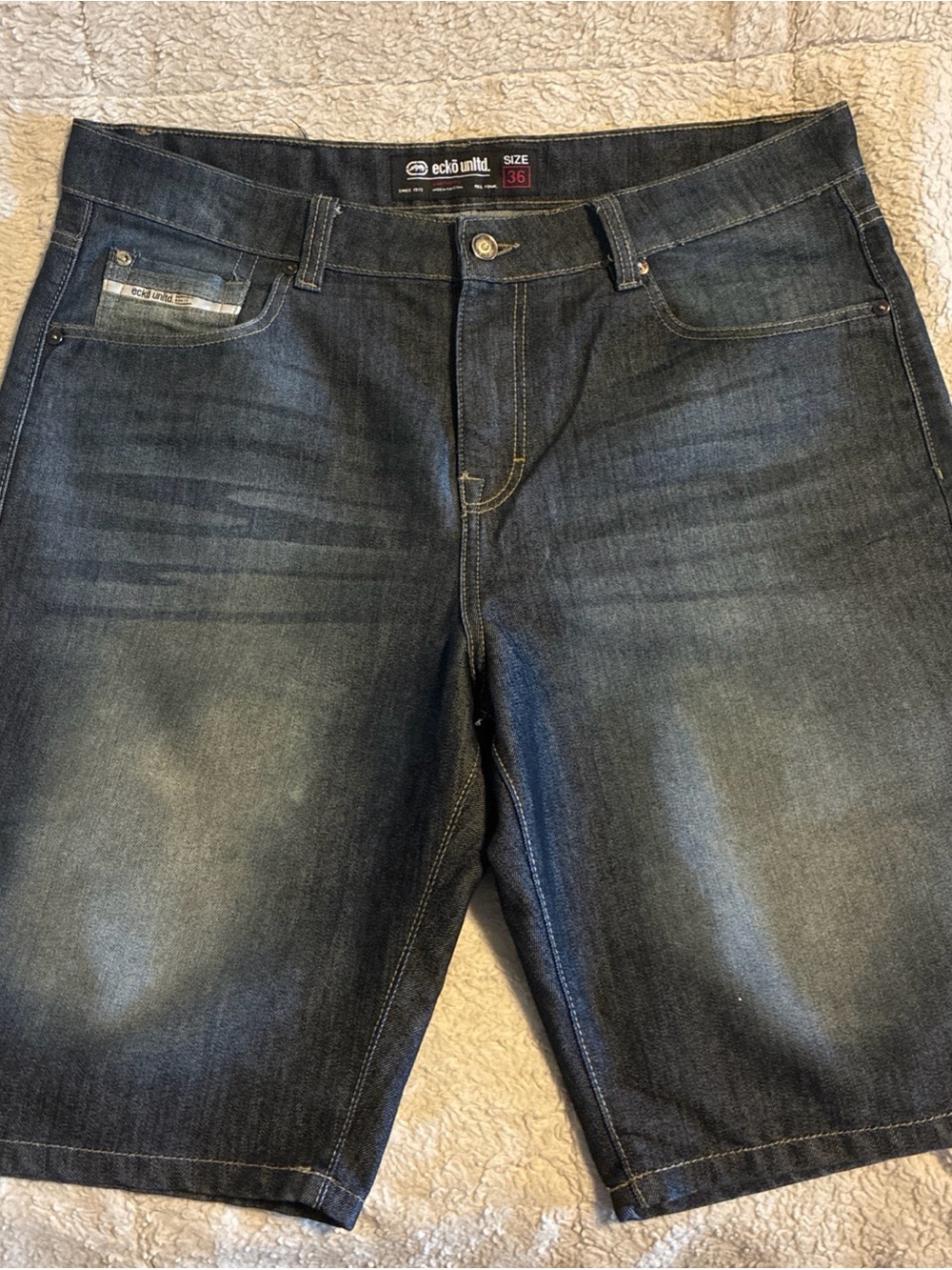 Ecko Unlimited Men's Washed Dark Blue Denim Shorts